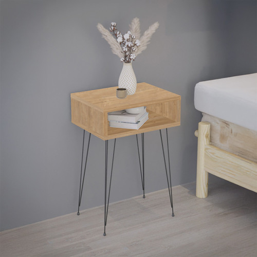 Naida pakoworld bedside table in oak shade - black metal legs 40x30x59cm