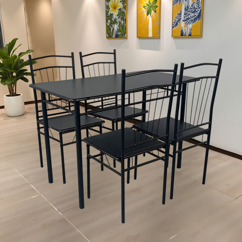 Dining table Roza II pakoworld set of 5 pcs mdf in black shade with black metal legs 110x60x74cm