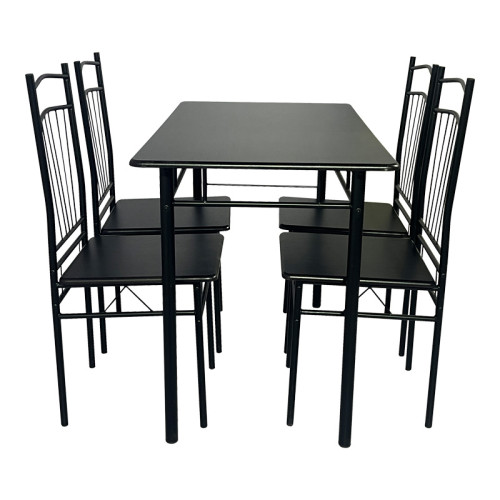 Dining table Roza II pakoworld set of 5 pcs mdf in black shade with black metal legs 110x60x74cm