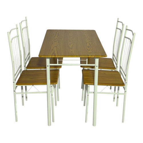 Dining table Roza II pakoworld set of 5 pcs mdf in natural shade with white metal legs 110x60x74cm