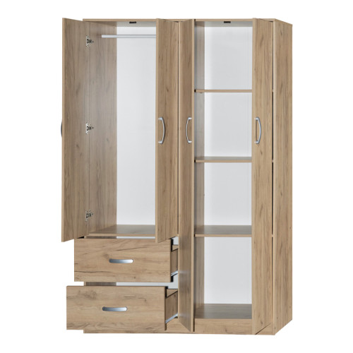 Four-leaf wardrobe with loft Zelia pakoworld with 2 drawers in oak 120x42x240cm