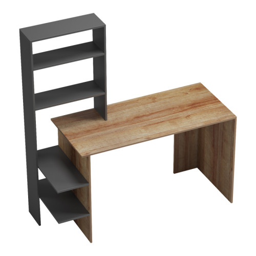 Bivoro work desk with pakoworld shelf in oak-gray shade 146x55x129cm