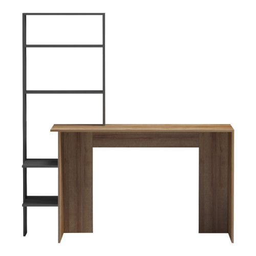Bivoro work desk with pakoworld shelf in oak-gray shade 146x55x129cm