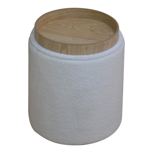 Batur stool-trunk pakoworld boucle fabric in white shade D34x38cm