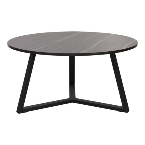 Coffee table Berton pakoworld in marble look and black metal D80x40cm