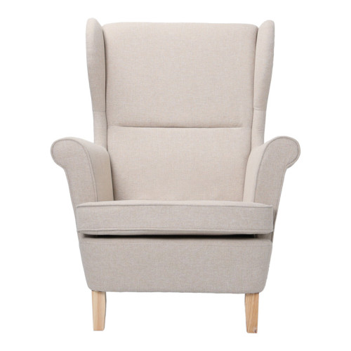 Armchair - bergère Malei pakoworld cream fabric-wooden legs 85x93x100cm