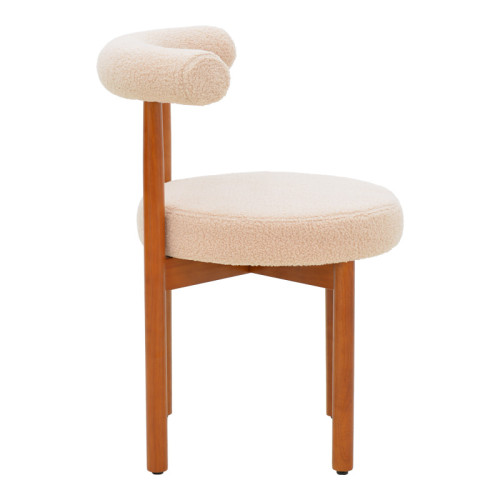 Chair Fenza pakoworld beige teddy fabric-beech wood legs in walnut color 60x54x75cm