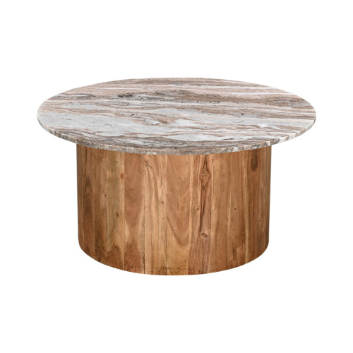 Coffee table Sergy pakoworld set 2 pieces solid acacia wood in natural color and marble top