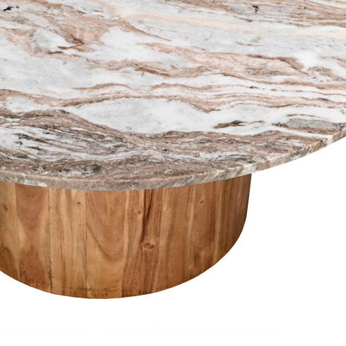 Coffee table Sergy pakoworld solid acacia wood in natural color and marble top D90x40cm