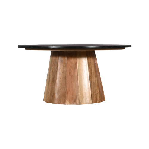 Coffee table Ezerdian pakoworld solid acacia wood in natural color and black marble table top D90x45cm