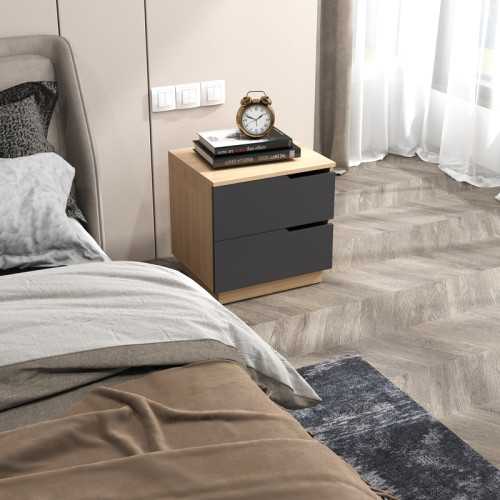 Verena I bedside table pakoworld in natural- antharcite shade 48x40x48cm Verena I bedside table pakoworld in natural- antharcite shade 48x40x48cm