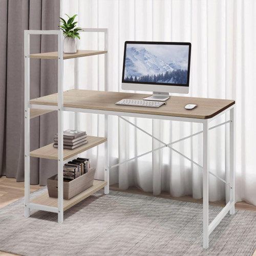 Study desk Bencour pakoworld with bookcase mdf in oak color with white metal 90x40x73cm