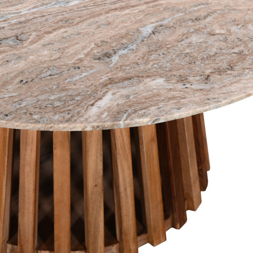 Coffee table Mable pakoworld solid acacia wood in natural color and marble top D100x45cm