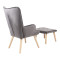 Armchair with footstool Melisia pakoworld velvet grey-natural color wooden leg 59x67x94cm