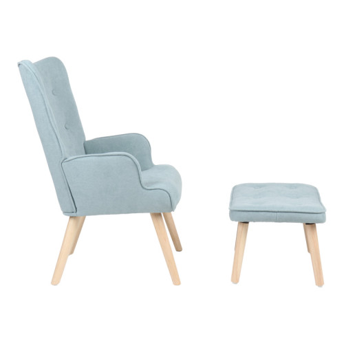 Armchair with footstool Melisia pakoworld mint green fabric -natural color wooden leg 59x67x94cm