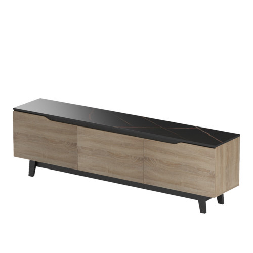 Kasandra pakoworld TV cabinet in black marble-sonoma shade 180x35x48.5cm