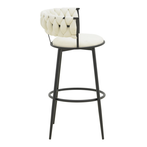 Alkia I pakoworld bar stool fabric in ecru color - black metal leg 50x56x95cm