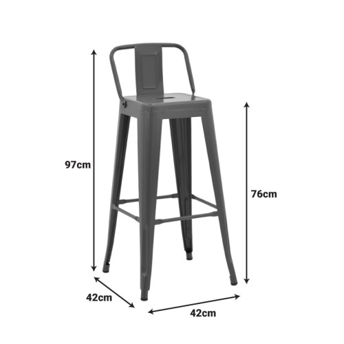 Bar stool with backrest Utopia pakoworld metal anthracite 42x42x97cm