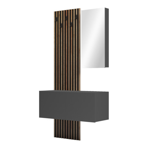 Arika pakoworld entrance furniture with mirror in oak-anthracite shade 100x37.1x199.5cm