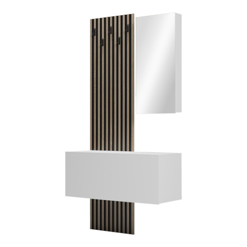 Arika pakoworld entrance furniture with mirror in white-sonoma shade 100x37.1x199.5cm