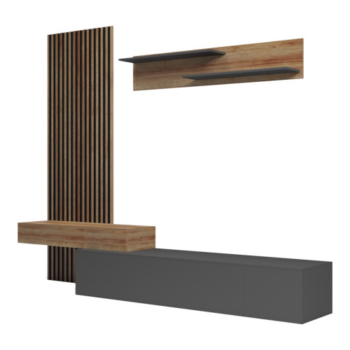 Litende pakoworld living room set in anthracite-oak shade 249.4x42.2x199.5cm