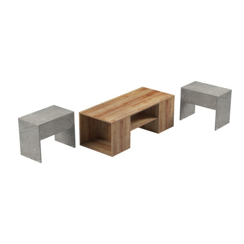 Morfi pakoworld polymorphic coffee table 3pcs in oak-beige marble shade 105x45x37cm Morfi pakoworld polymorphic coffee table 3pcs in oak-beige marble shade 105x45x37cm