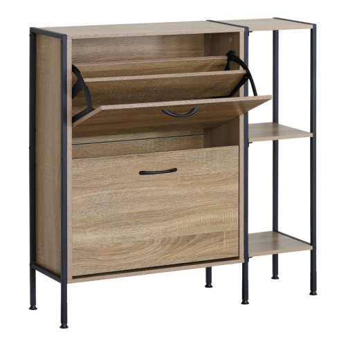 Shoe cabinet for 12 pairs Karleva pakoworld in oak color with black metal 88x24x87cm