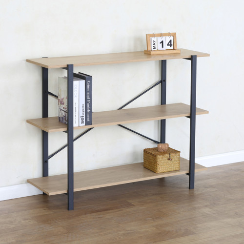 Floor shelf Nebranzo pakoworld in oak color with black metal 106x35x80cm