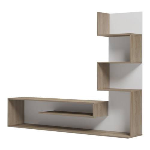 Cazenda pakoworld tv unit with bookcase in sonoma and white color 160x29x126cm