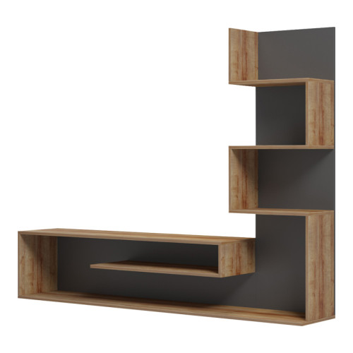 Cazenda pakoworld tv unit with bookcase in oak and grey color 160x29x126cm