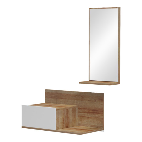 Miranda pakoworld entrance furniture with mirror in white-oak shade 60x30x89.5cm