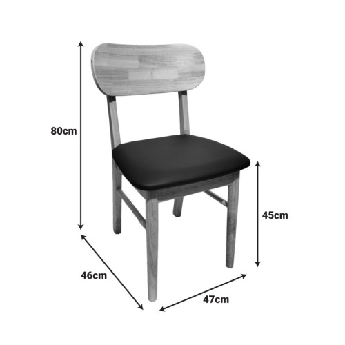 Chair Bedona pakoworld natural color rubberwood and black pu cushion 47x46x80cm