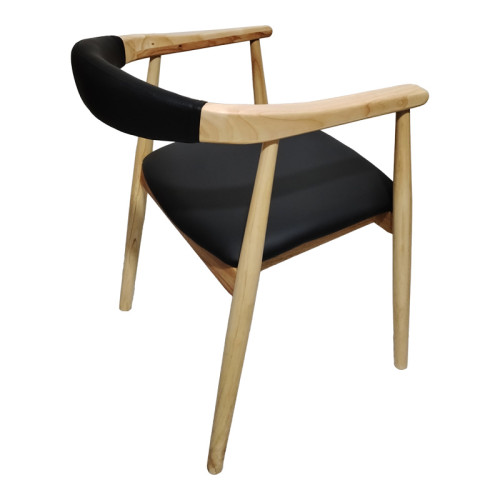 Sandi pakoworld rubberwood armchair in natural shade with black pu cushion 50x60x80cm