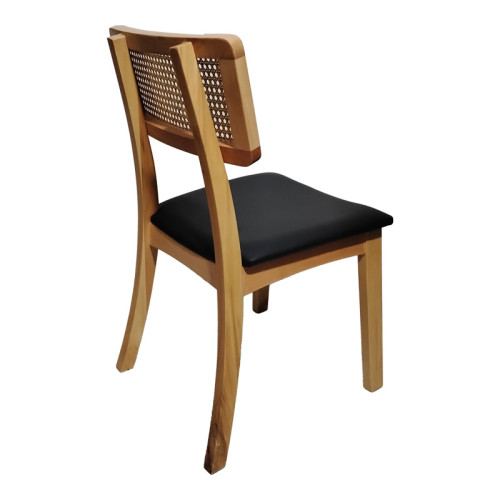 Chair Renna pakoworld natural color beech wood and black pu cushion 48x52x79cm