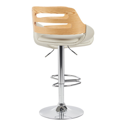 Fern pakoworld folding bar stool beige pu- gray wood - chrome metal 50x48.5x89-110.5cm