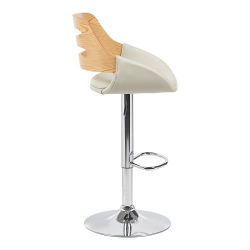 Fern pakoworld folding bar stool beige pu- gray wood - chrome metal 50x48.5x89-110.5cm
