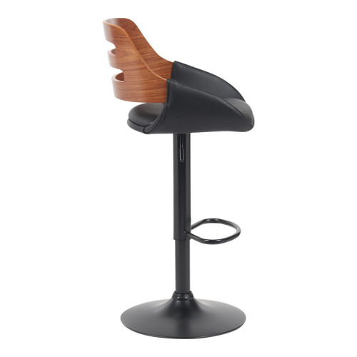 Fern pakoworld folding bar stool black pu- walnut wood - black metal 50x48.5x89-110.5cm
