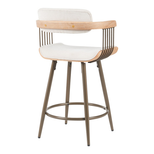 Bar stool Cameo pakoworld metal bronze-white-wash wood-beige fabric 53x50x93cm