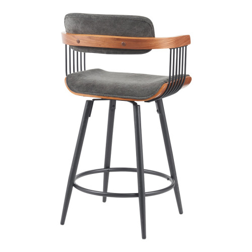 Bar stool Cameo pakoworld metal black-walnut wood-dark grey fabric 53x50x93cm
