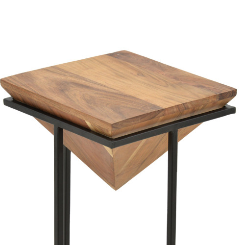 Side table Miles II pakoworld solid acacia wood in natural shade with black metal legs 29x29x54cm