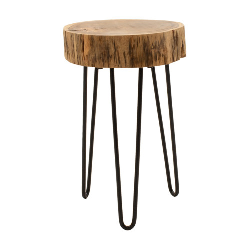 Tripp I side table pakoworld solid acacia wood in natural shade-black metal legs D32x47cm