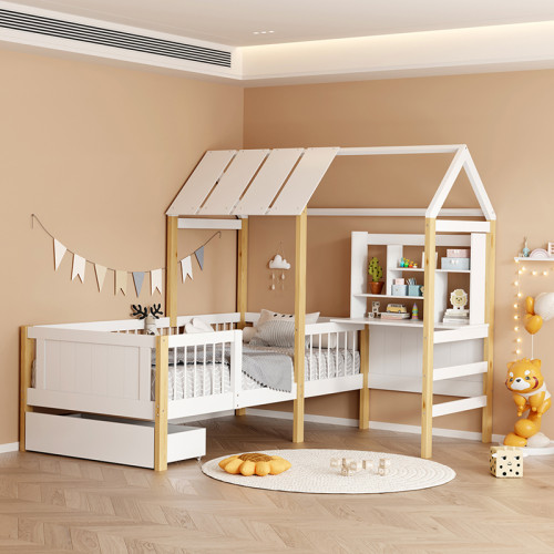 Bed for children Bedria pakoworld Montessori-style wood in white-natural color 190x90cm