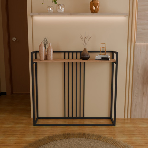 Convida pakoworld console table oak with black metal frame 100x25x90cm