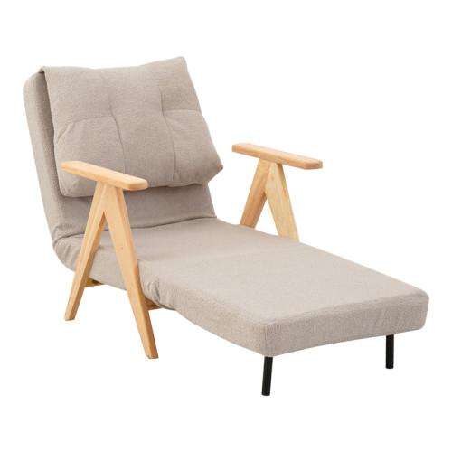 Armchair-Bed Restyl pakoworld rubberwood- bouclé fabric in cream shade 75x60x93cm