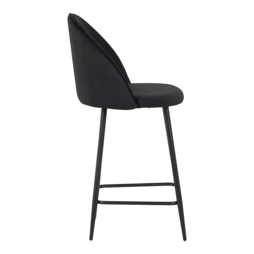 Medium height bar stool Perch pakoworld velvet in black with black metal legs 50x43x99cm
