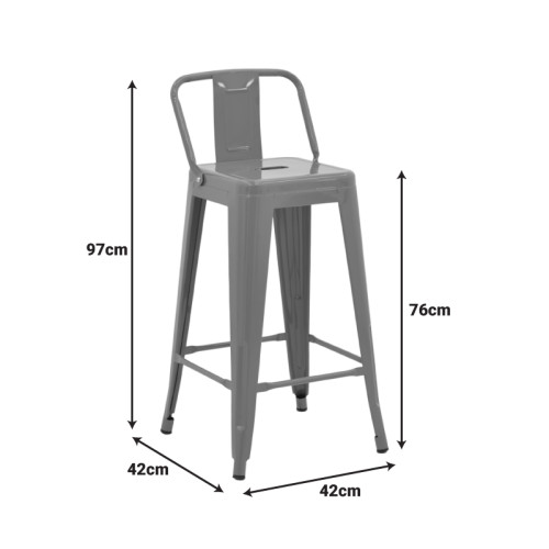 Mid-height Bar stool with backrest Utopia pakoworld metal in dark olive color 42x42x86cm