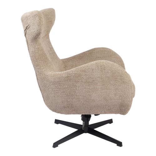 Swivel armchair Zefrina pakoworld beige fabric and base in black color 82x77x99cm