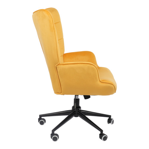 Swivel armchair Lobima pakoworld yellow velvet and base in black color 71x68x104cm