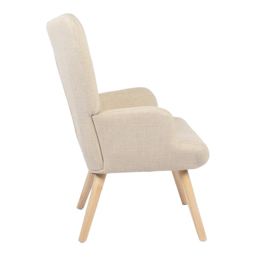 Armchair Gerlina pakoworld cream fabric and legs in natural color 71x64x94cm