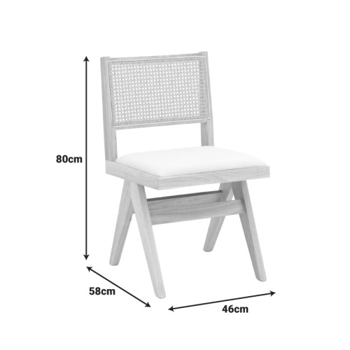 Winslow chair pakoworld rubberwood in natural shade-white fabric 46x58x80cm